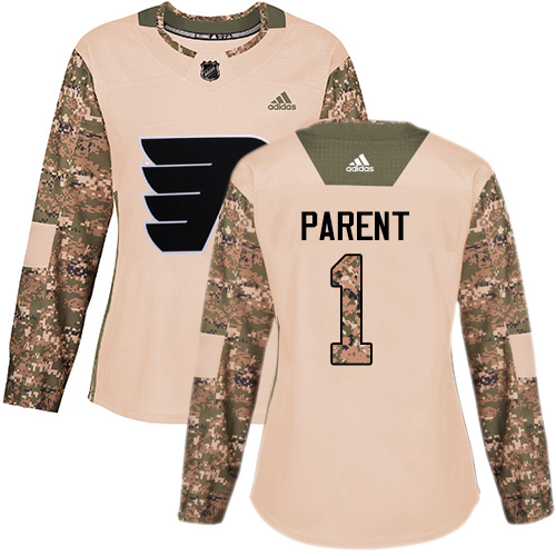 Adidas Flyers #1 Bernie Parent Camo Authentic Veterans Day Women's Stitched NHL Jersey